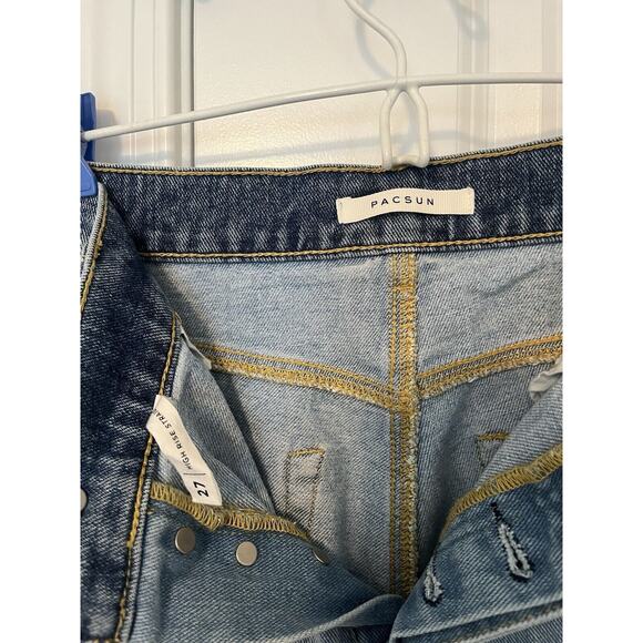 Pac Sun High Rise Straight Jeans Size 27 Two Toned Button Fly Distressed Hem - Picture 3 of 6
